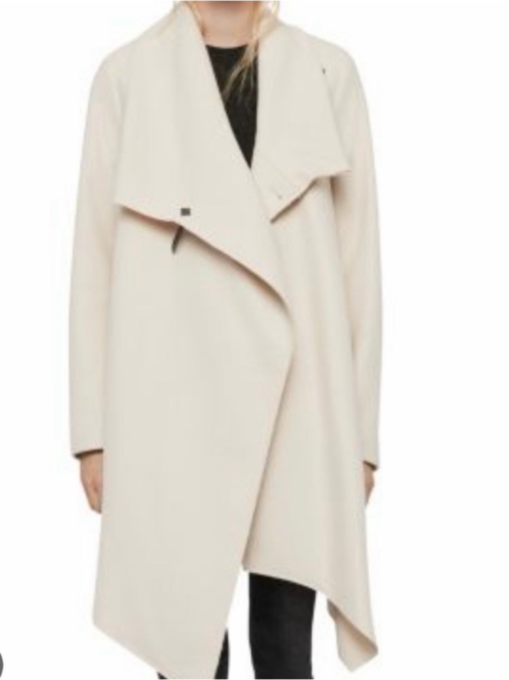 ALLSAINTS City Monument Cream Italian Wool Blend Asymmwtrical Coat size US4/UK8